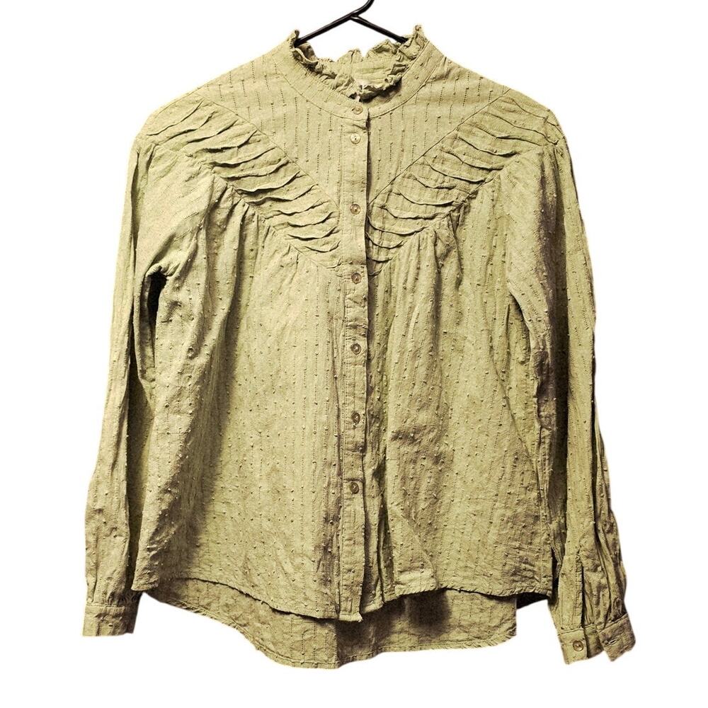 Sundance mint swiss dot ruffle collar long sleeve button down shirt size xs